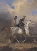 Franz Kruger Outing of Prince William of Prussia on Horse Back,Accompanied by the Artist (mk45) oil painting on canvas